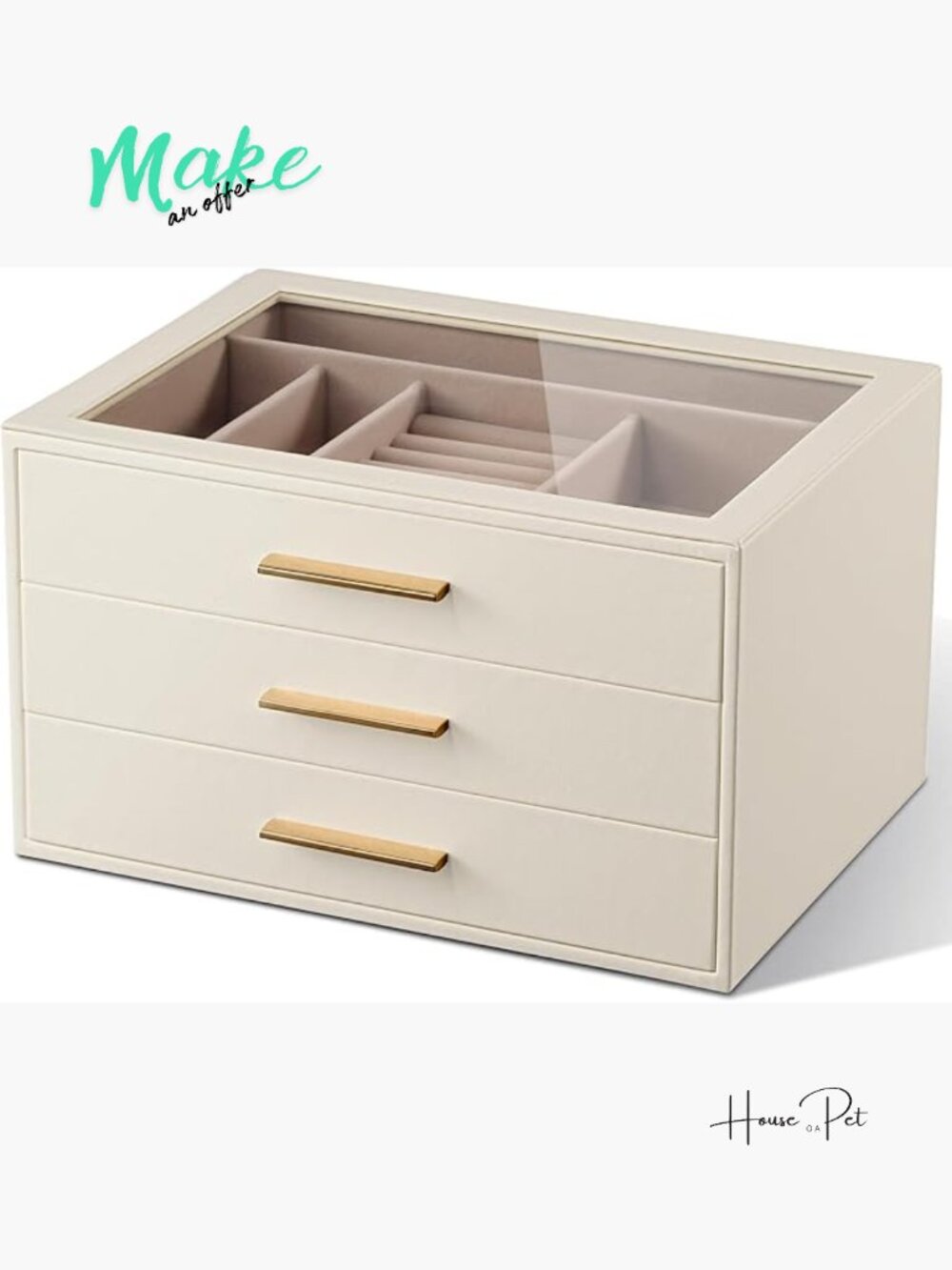 3-Layer Faux Leather Jewelry Box Organizer with Glass Window